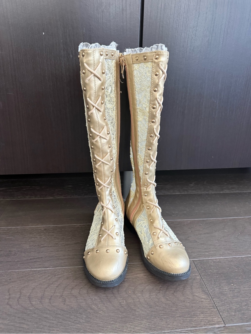 Trish Scully Gold Gramercy Knee High Lace Boots – Girls EU 33